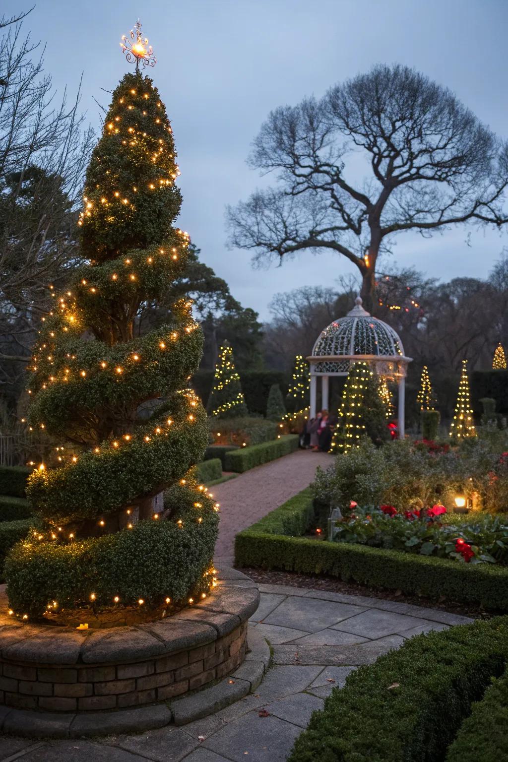 Decorate topiary with seasonal ornaments for a festive appeal.