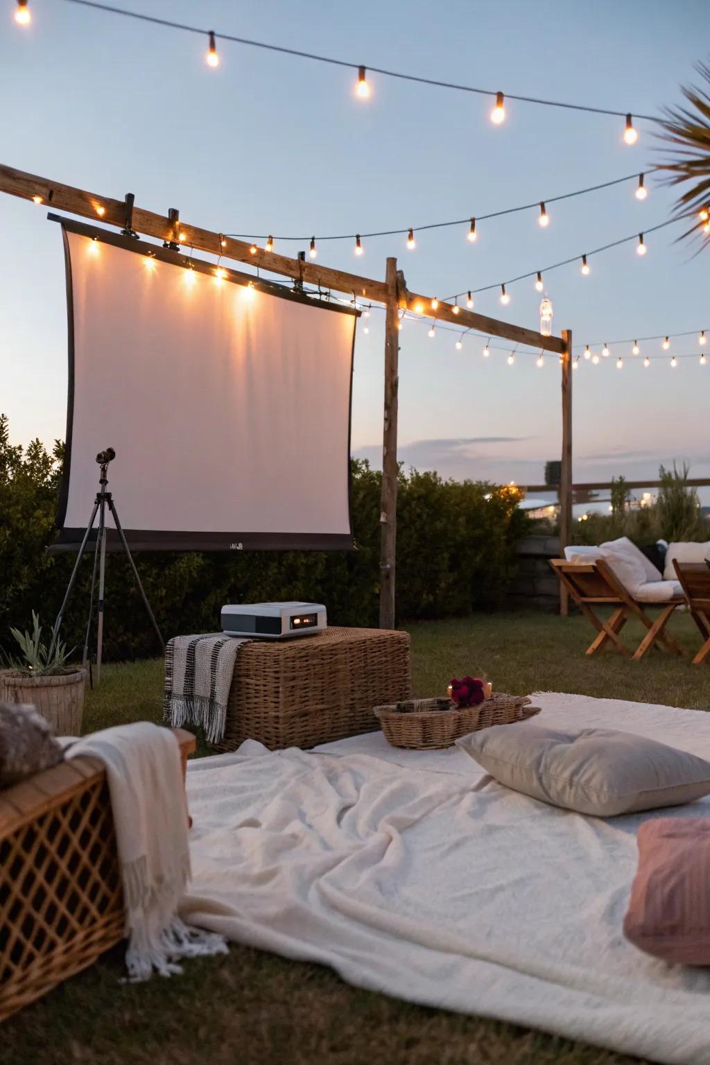 Set up an enchanting outdoor movie screening under the stars.