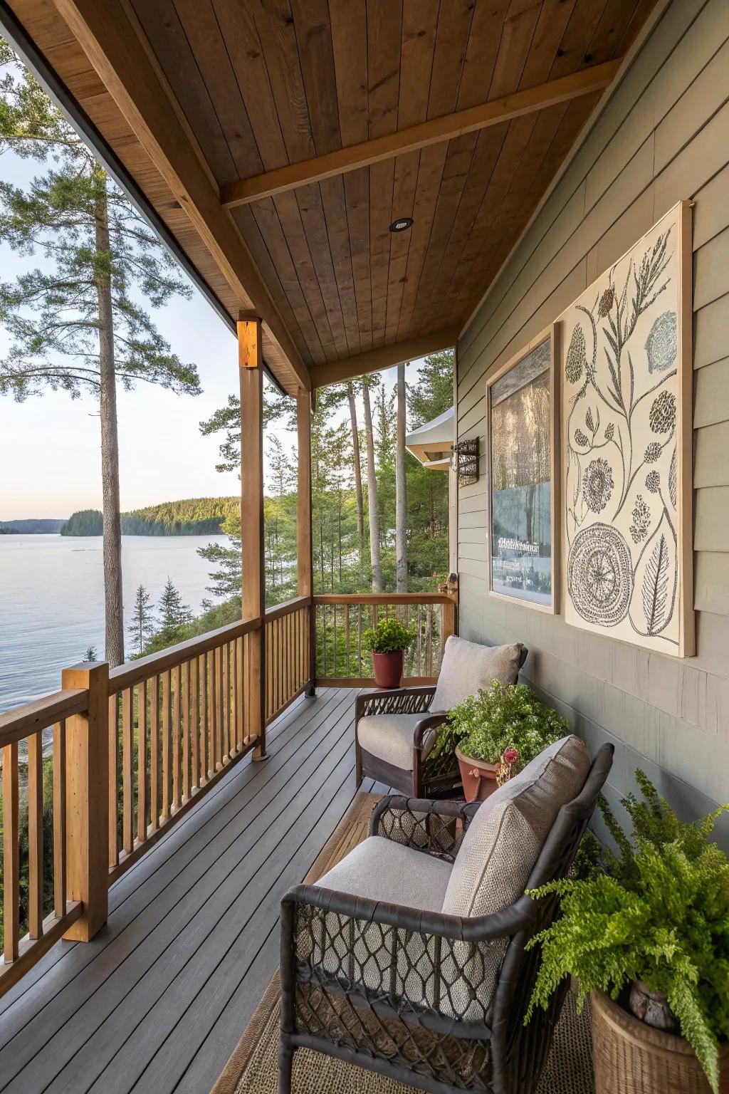 Artistic decor enhances the aesthetic of your porch.