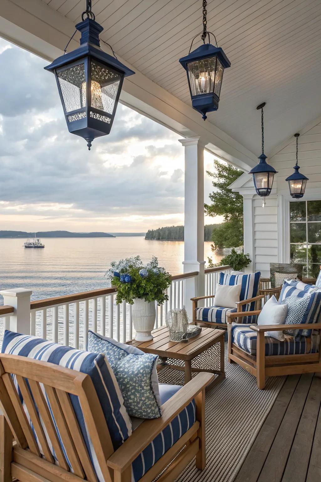Nautical accents bring a touch of the sea to your porch.