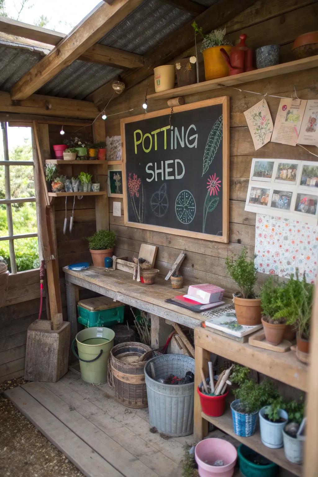 Chalkboard adding function and style to a gardening shed.