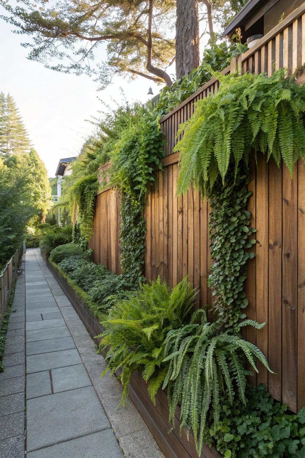 A stunning vertical garden adding lush greenery to a fence.