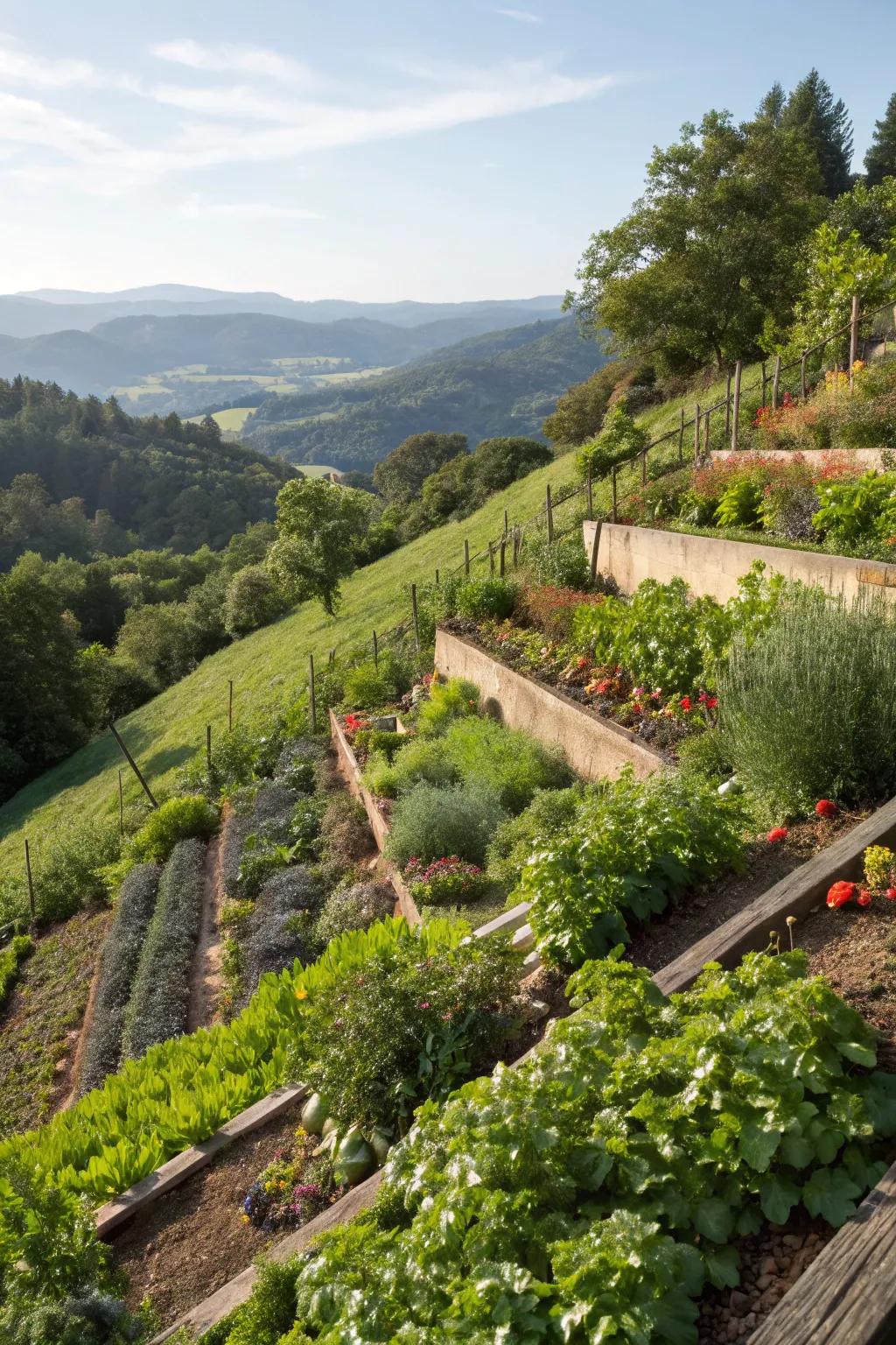 Grow fruits and herbs on your hillside for beauty and harvest.