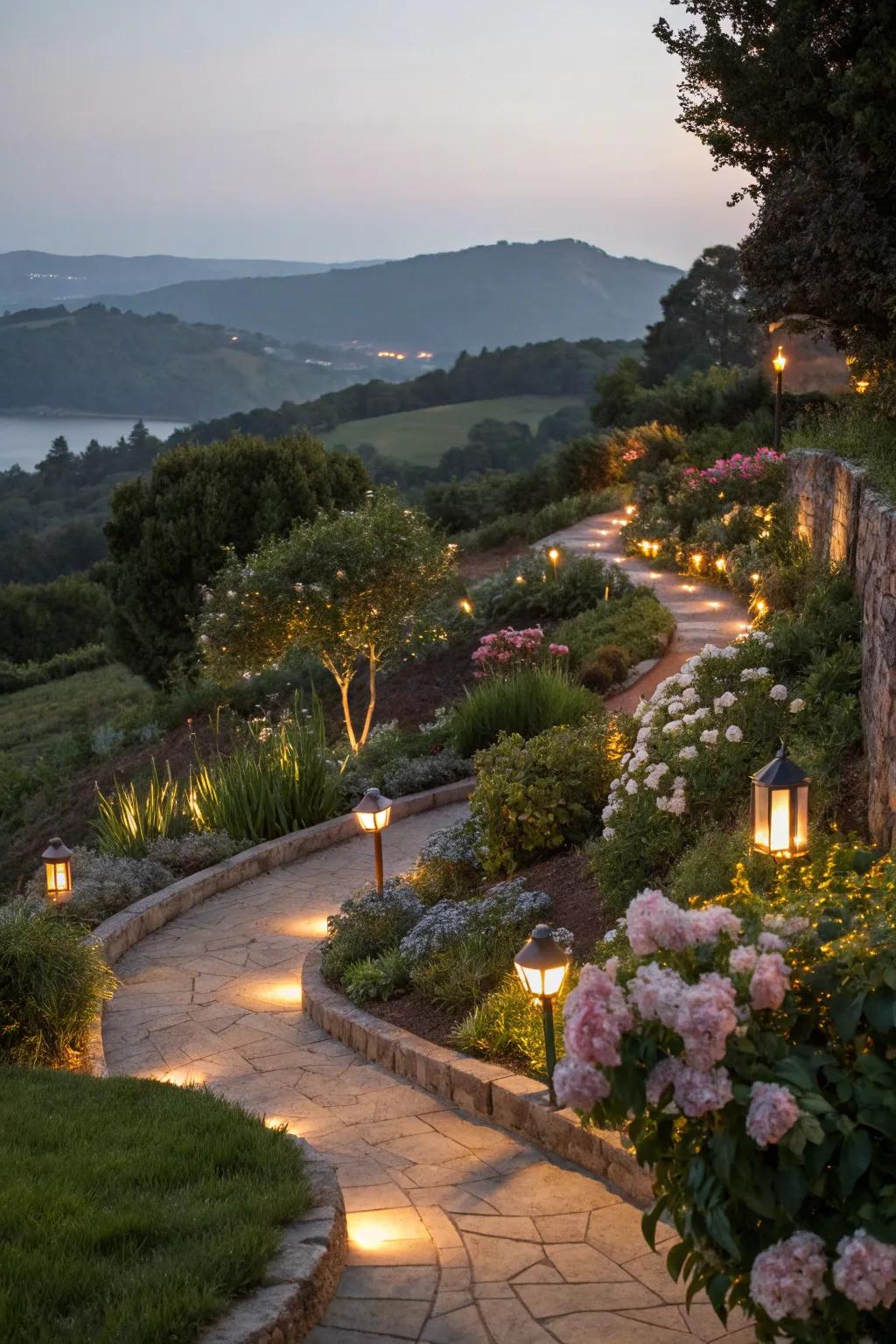 Creative outdoor lighting adds warmth and charm.