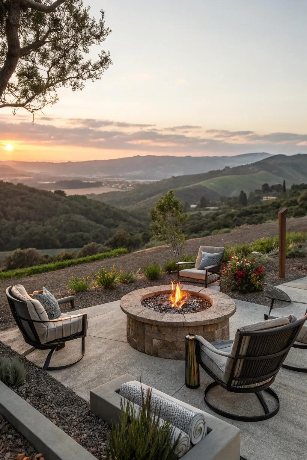 Fire pit as a warm centerpiece for evenings.