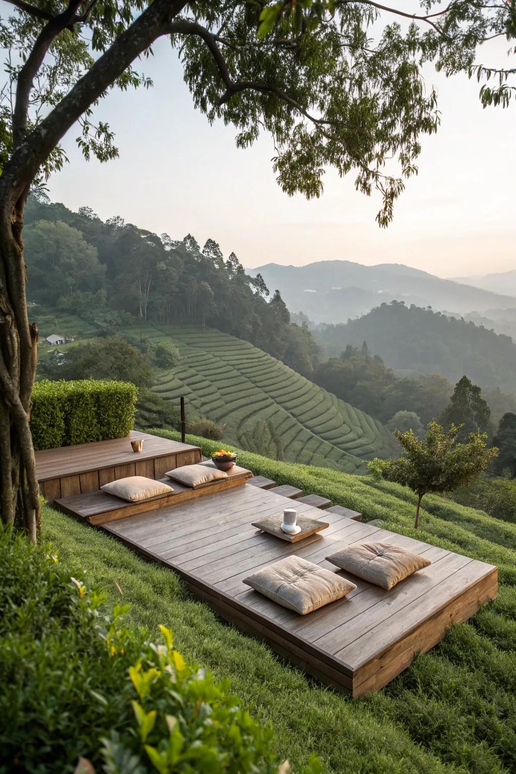 A quiet meditation area amid nature.