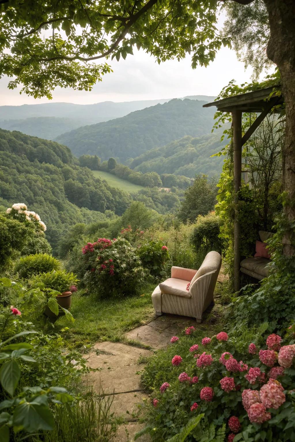 A private nook provides a peaceful retreat in the garden.