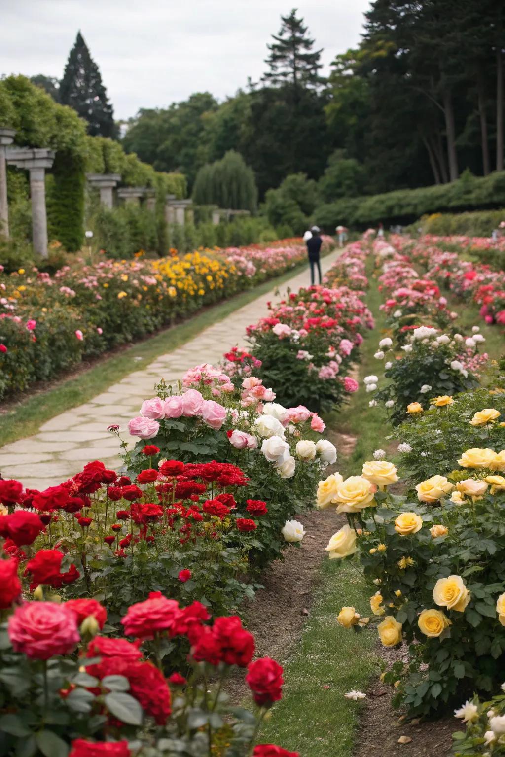 Dramatic color blocks of roses making a bold statement.