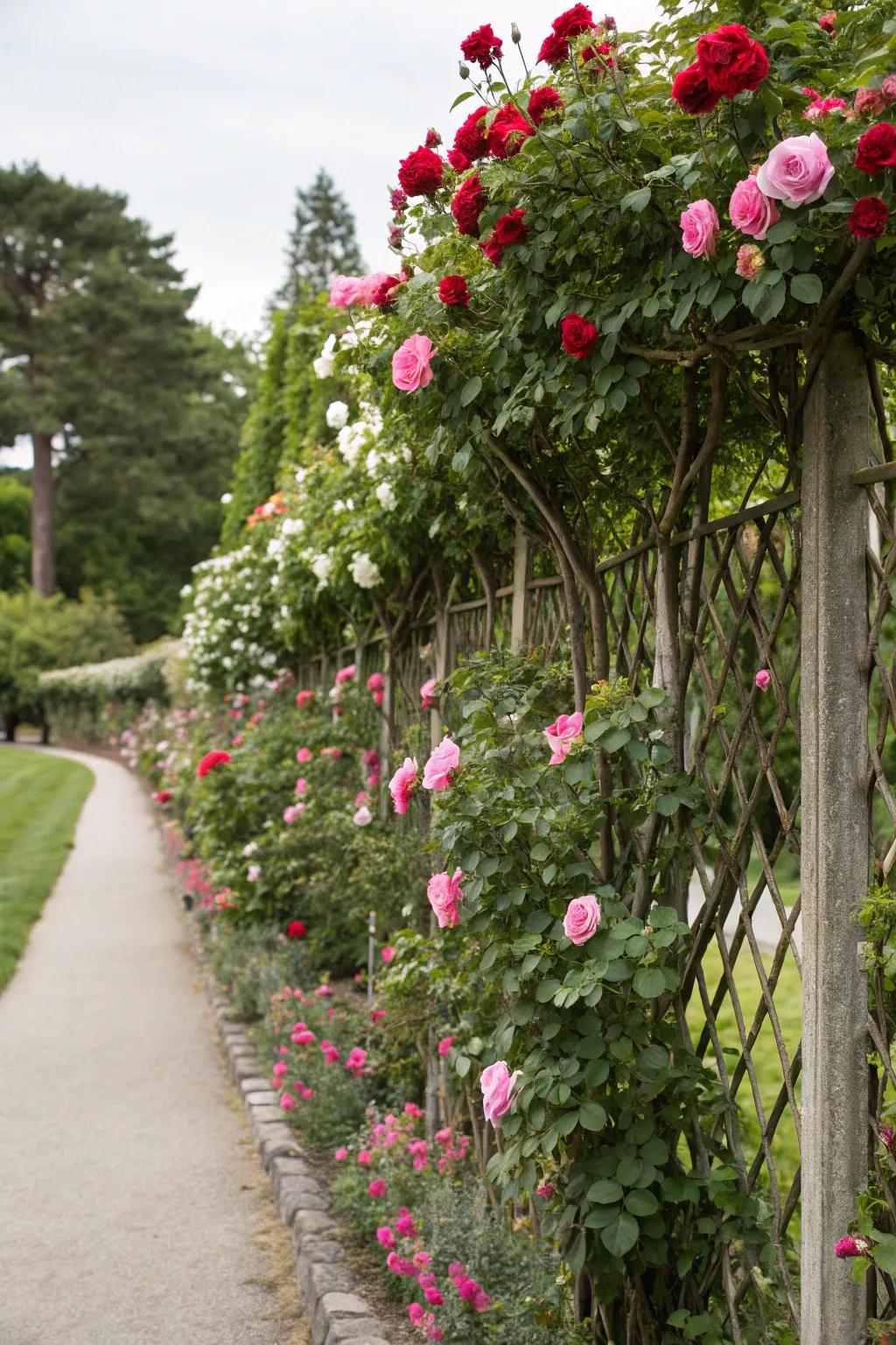 A living fence of roses providing privacy and beauty.