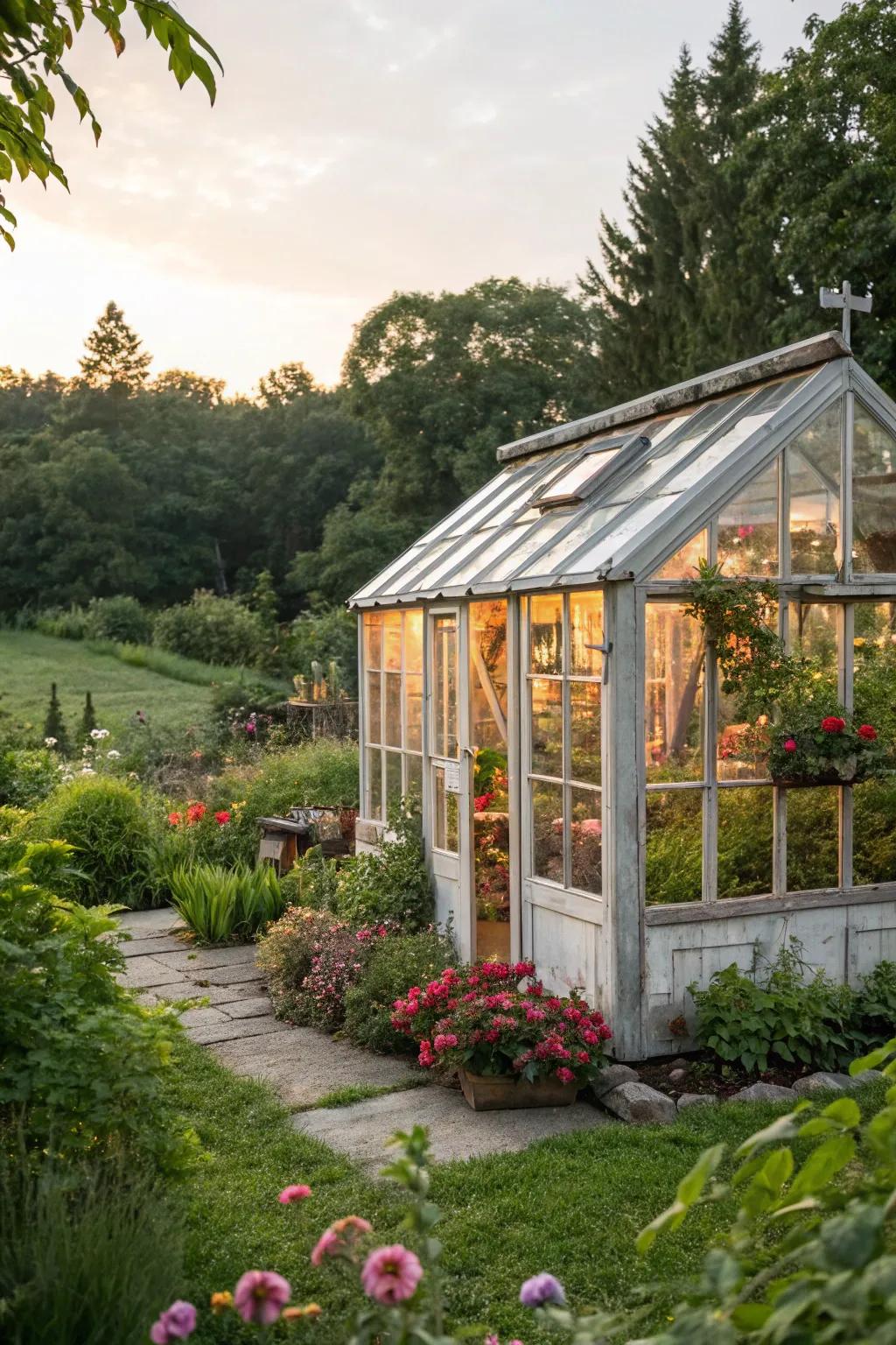 A creative and sustainable greenhouse built from recycled materials.