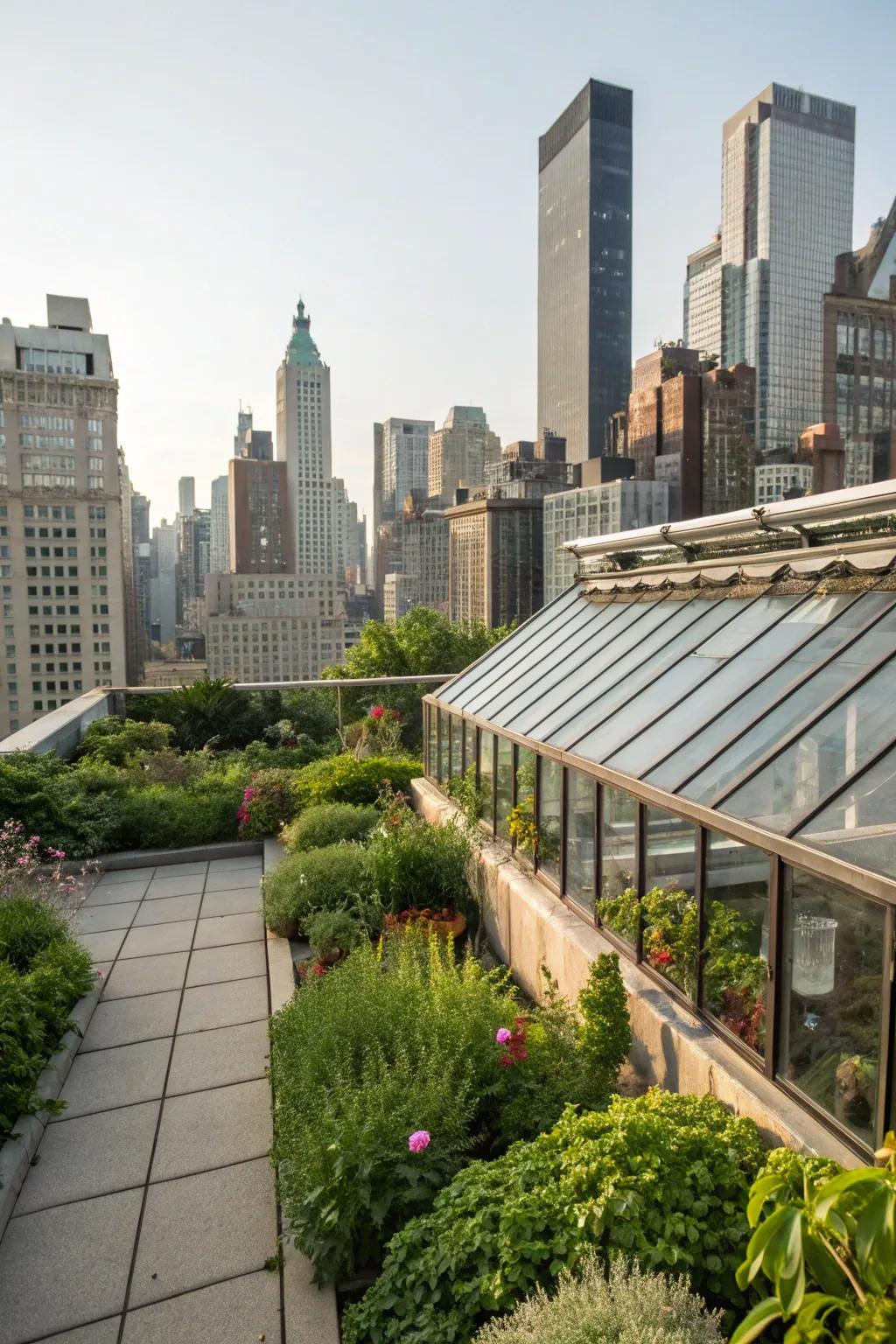 An urban rooftop greenhouse that creates a green escape in the city.