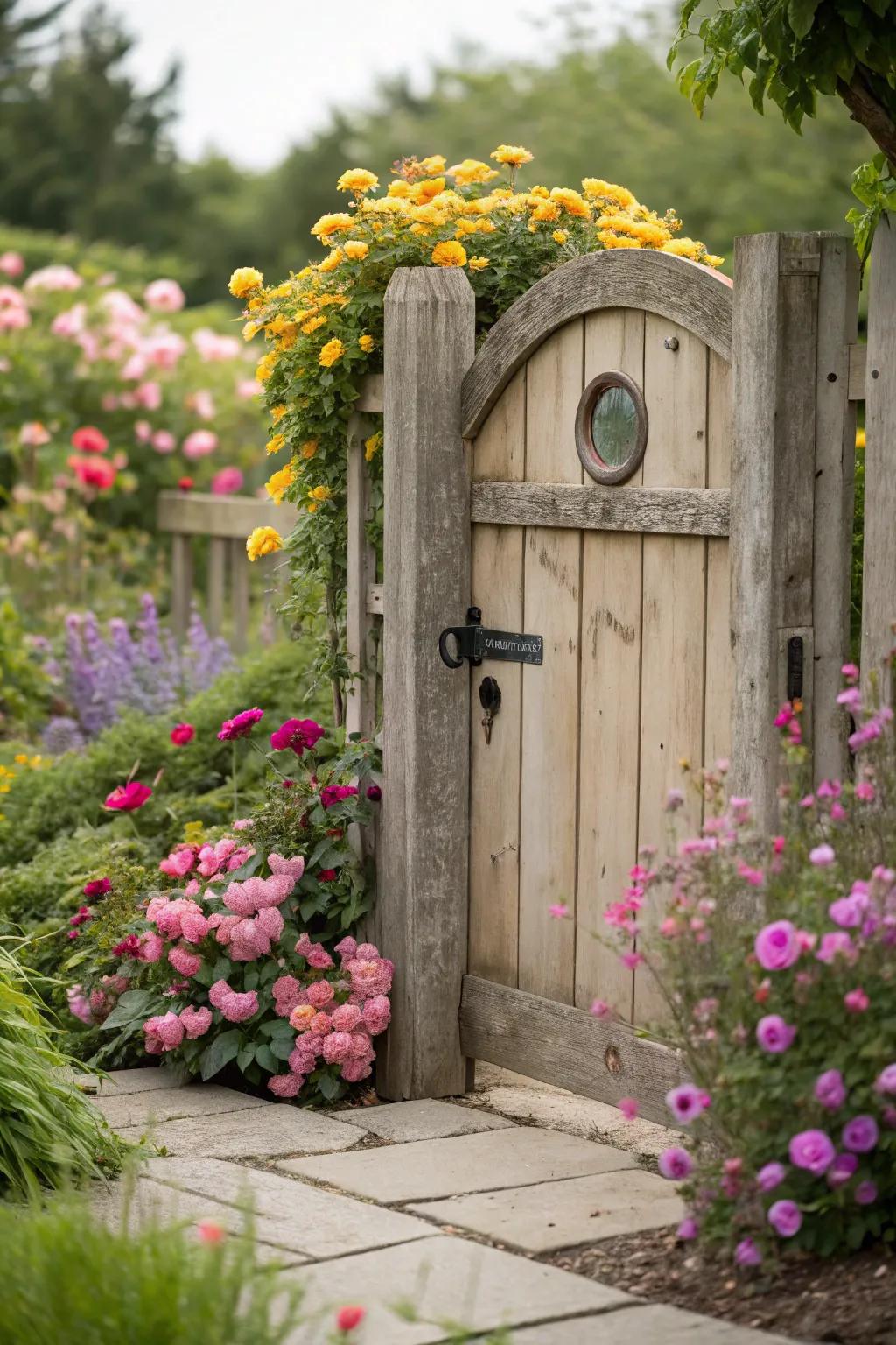 A peephole gate invites curiosity and exploration.