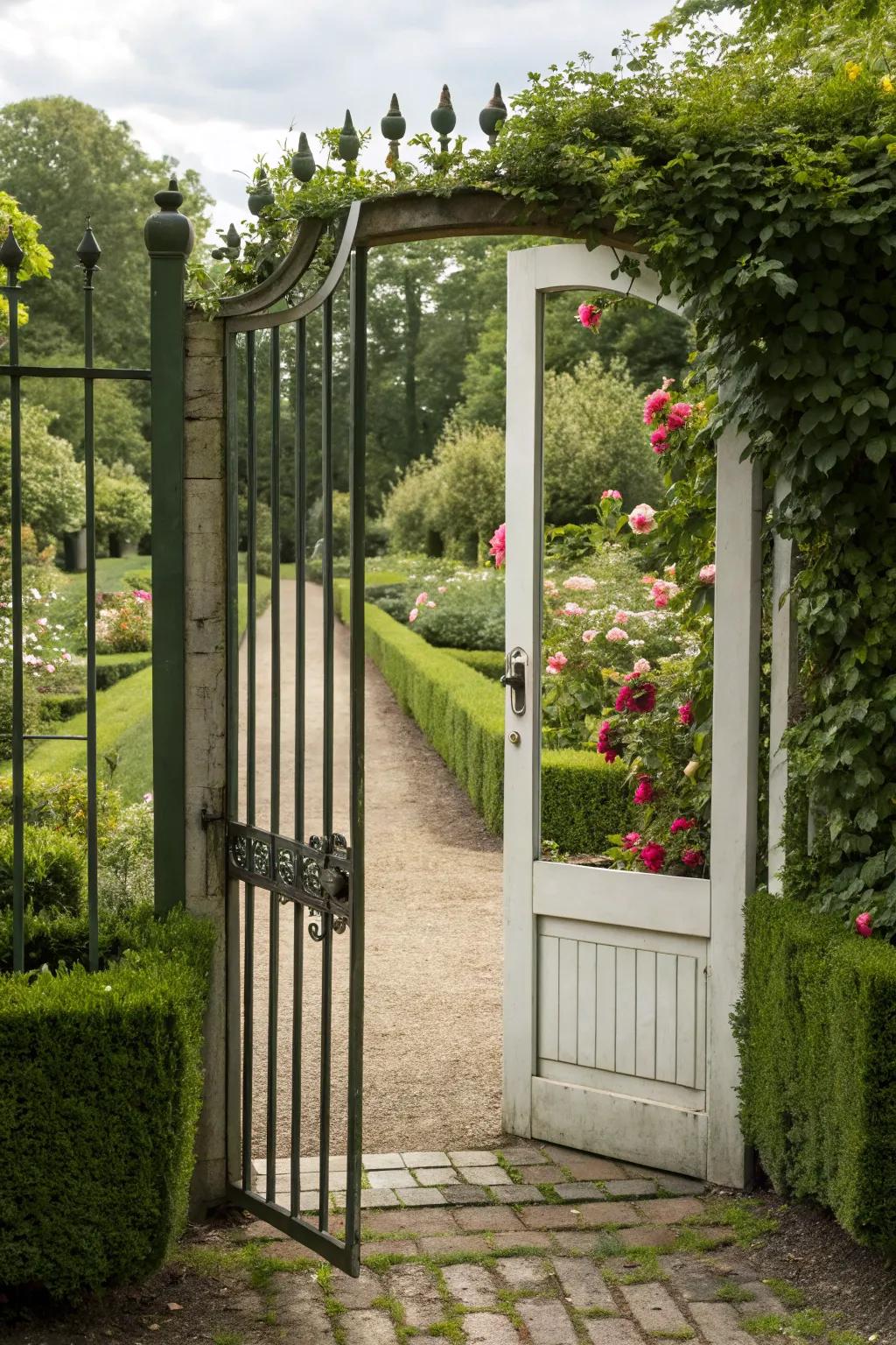 A mirror gate creates an enchanting illusion of endless garden space.