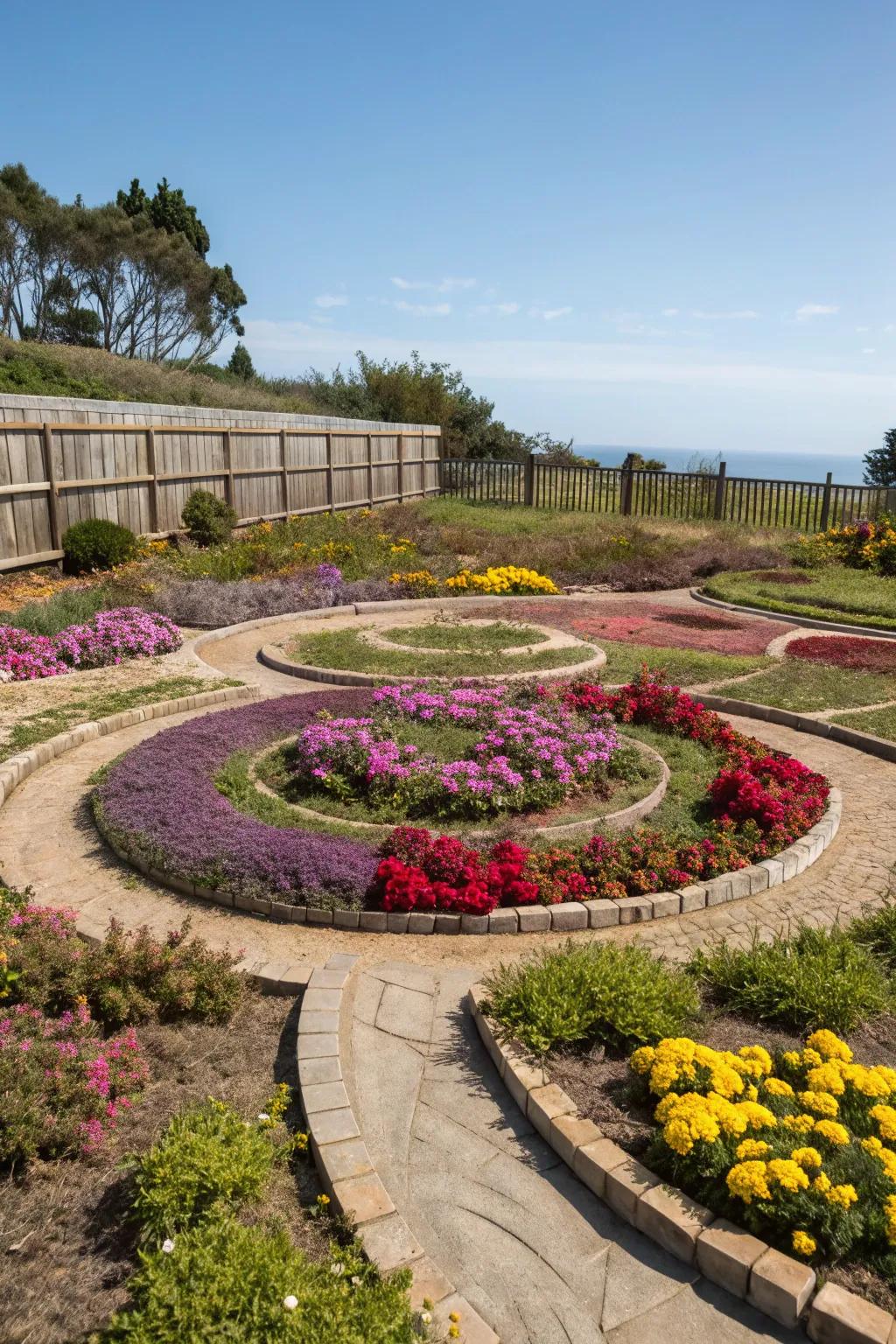 Circular planting arrangement fostering balance and peace.
