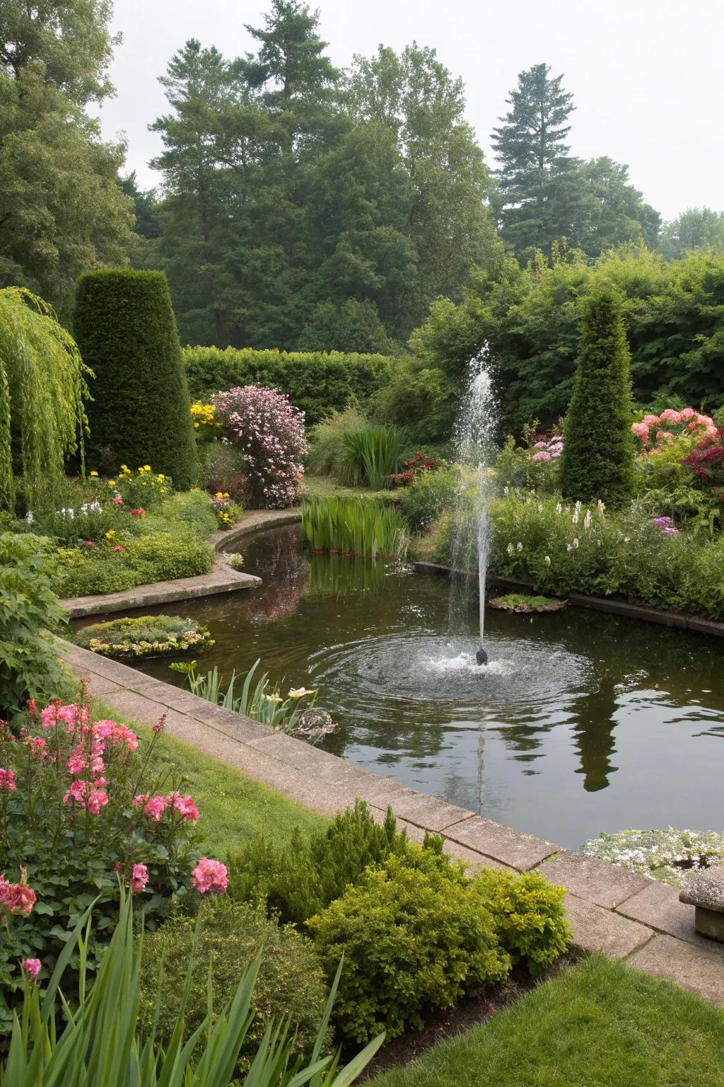 Peaceful water feature blending seamlessly into the garden.