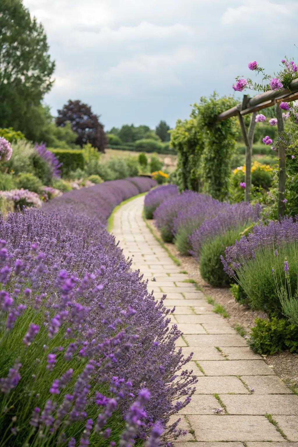 Fragrance-rich garden pathway lined with aromatic plants.