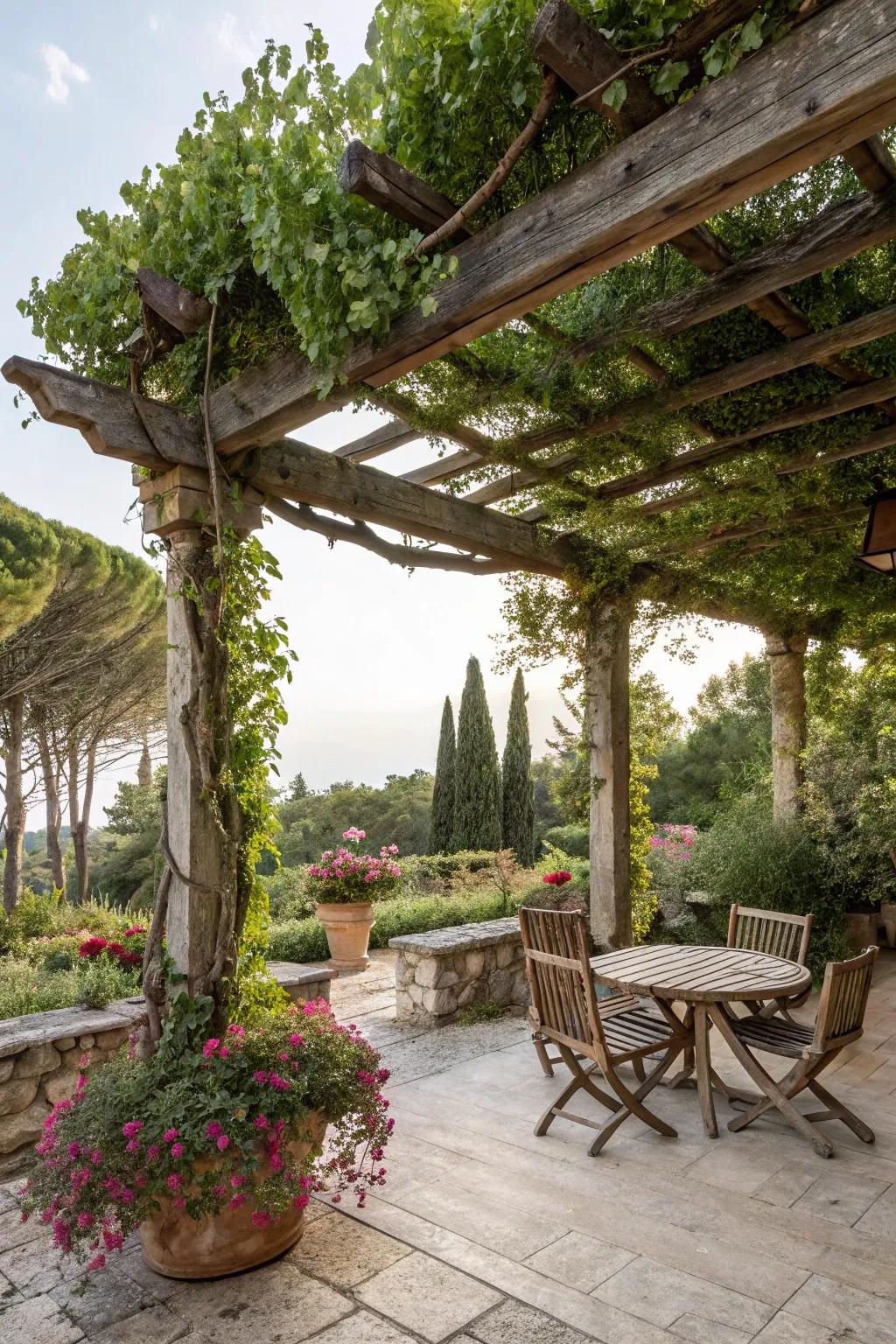 Pergolas provide shade and a sense of enclosure to your terrace.