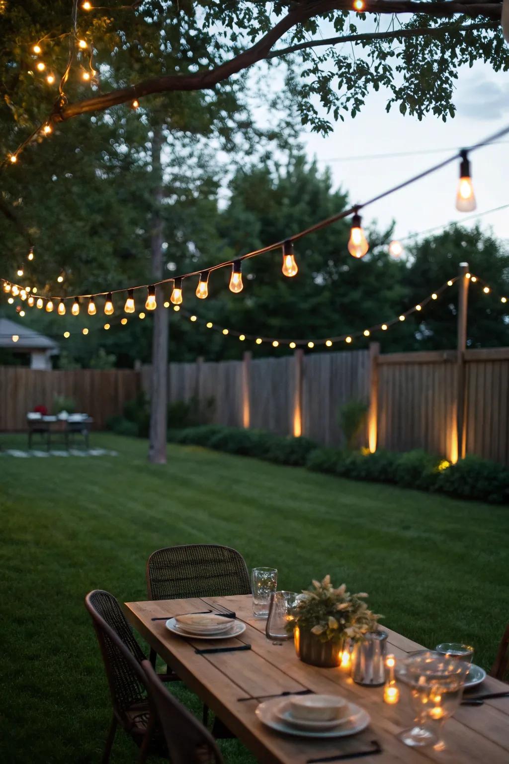 String lights create a magical atmosphere in any backyard.