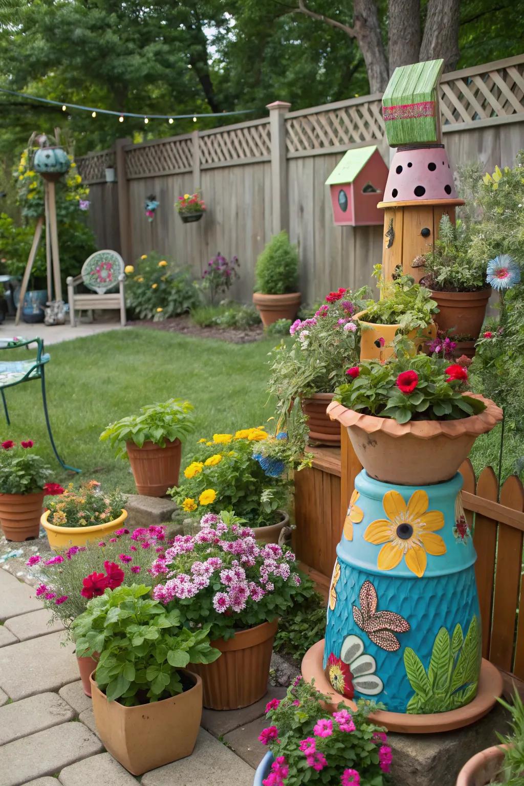Decorative elements personalize and brighten your backyard space.