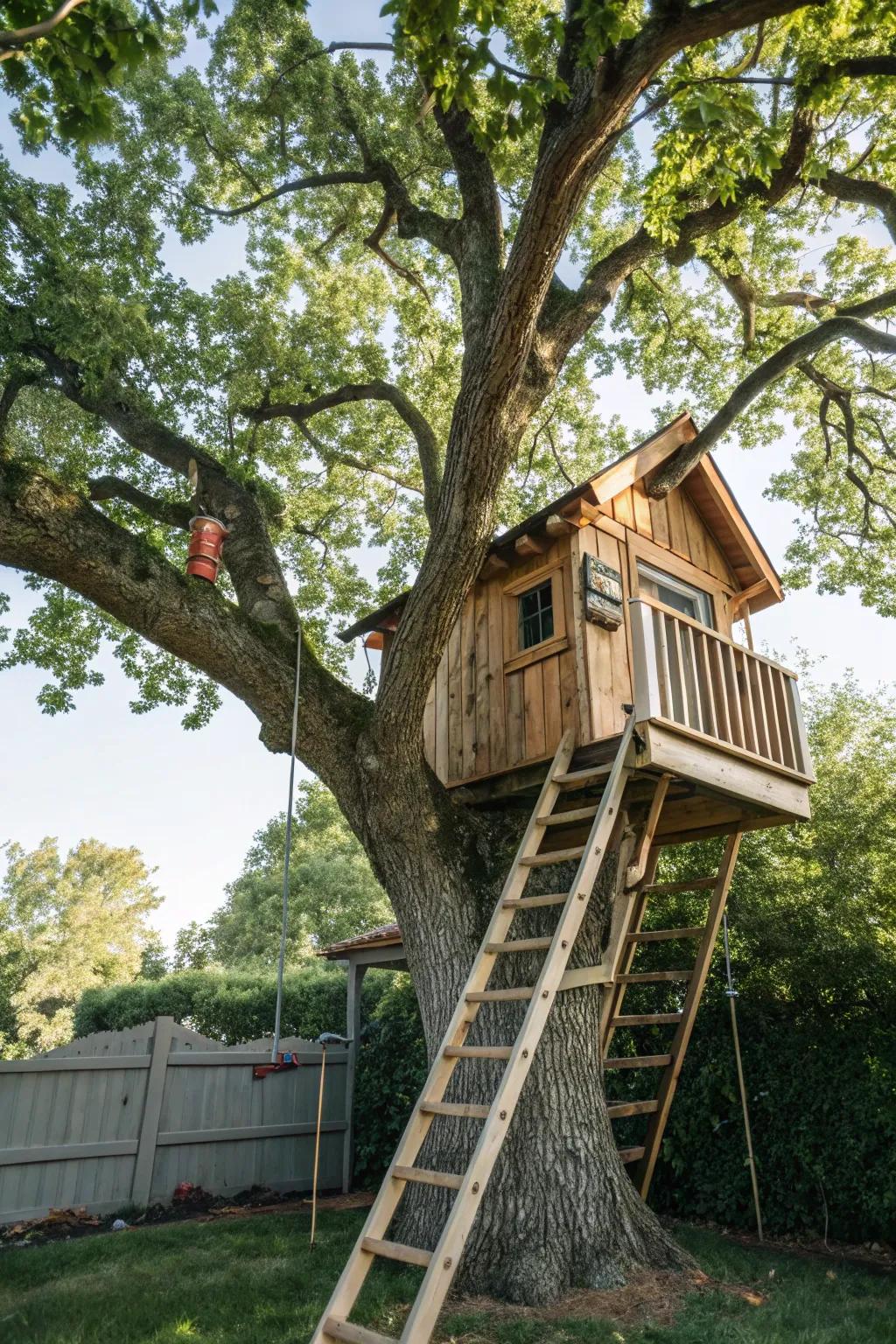 A treehouse adds a sense of adventure and fun to any backyard.