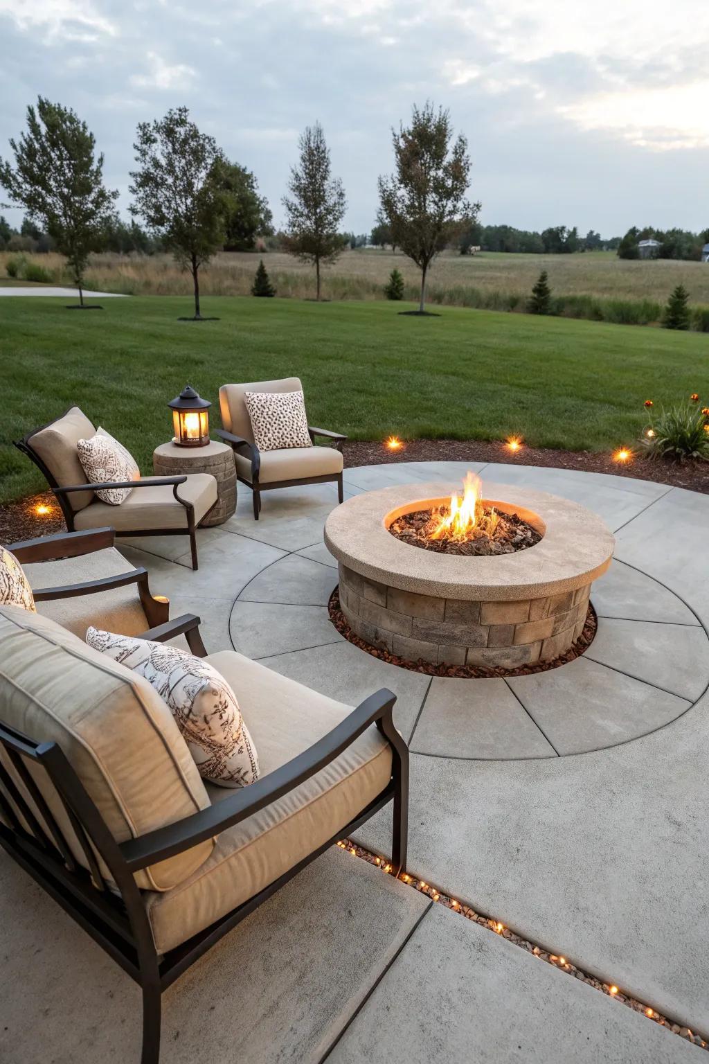 Casa-centric fire pit ignites cozy evening vibes.