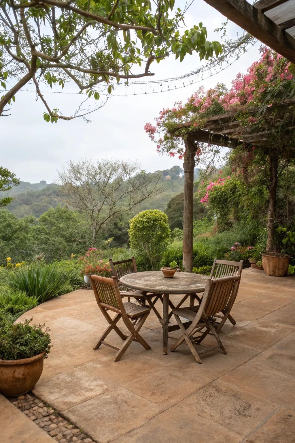 Earth-inspired color palettes create inviting outdoor retreats.