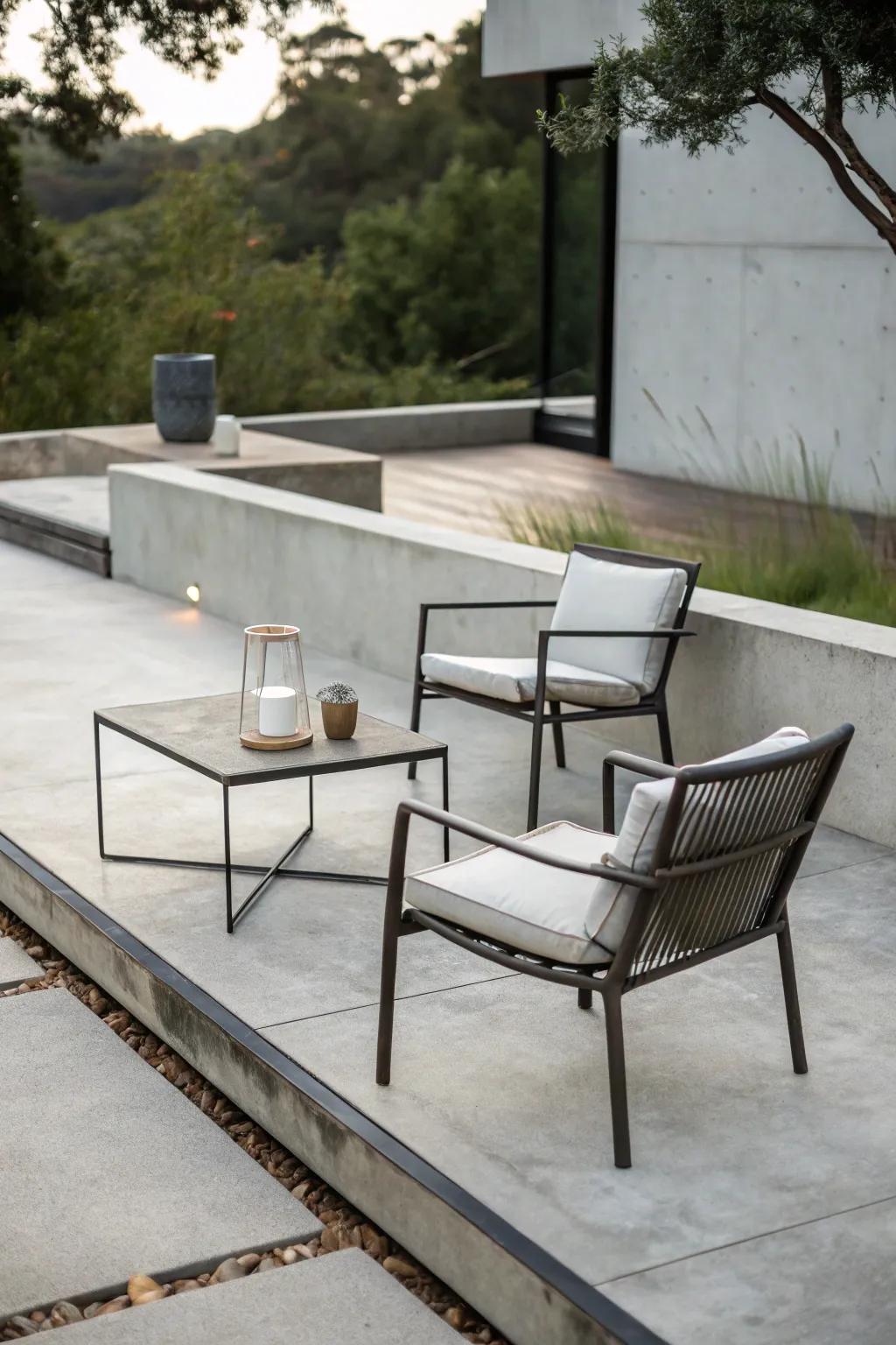 Minimalist patios offer chic and spacious outdoor living.