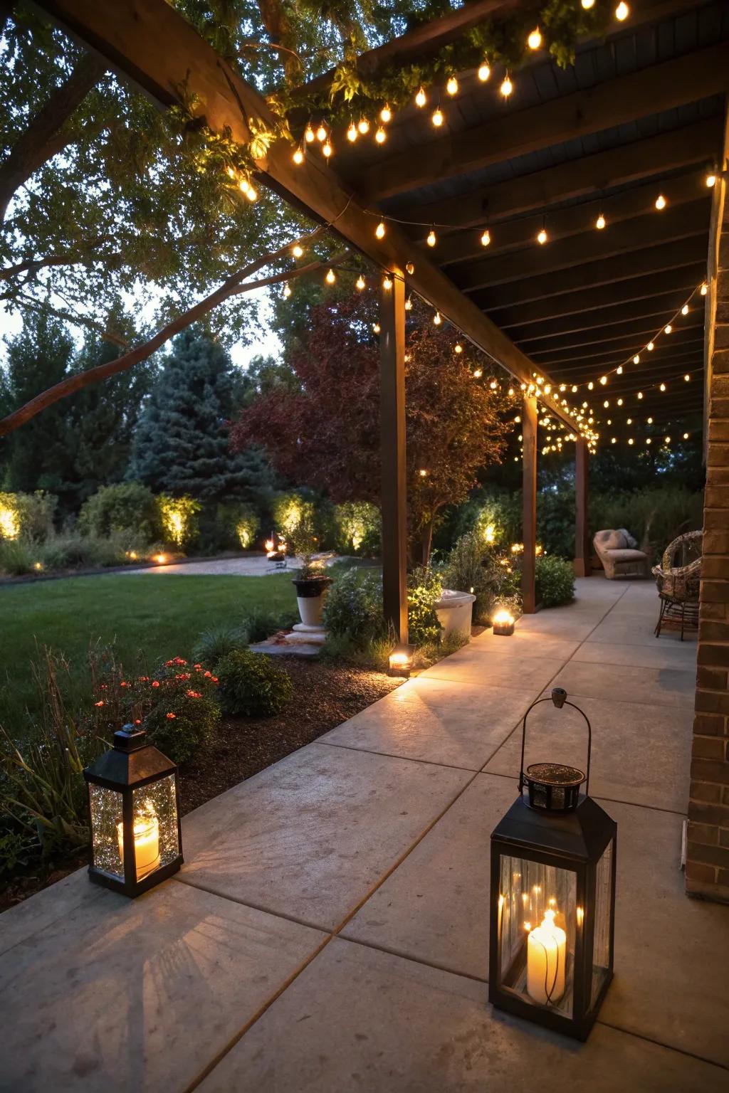 Thoughtful lighting enhances the patio’s warmth and usability.