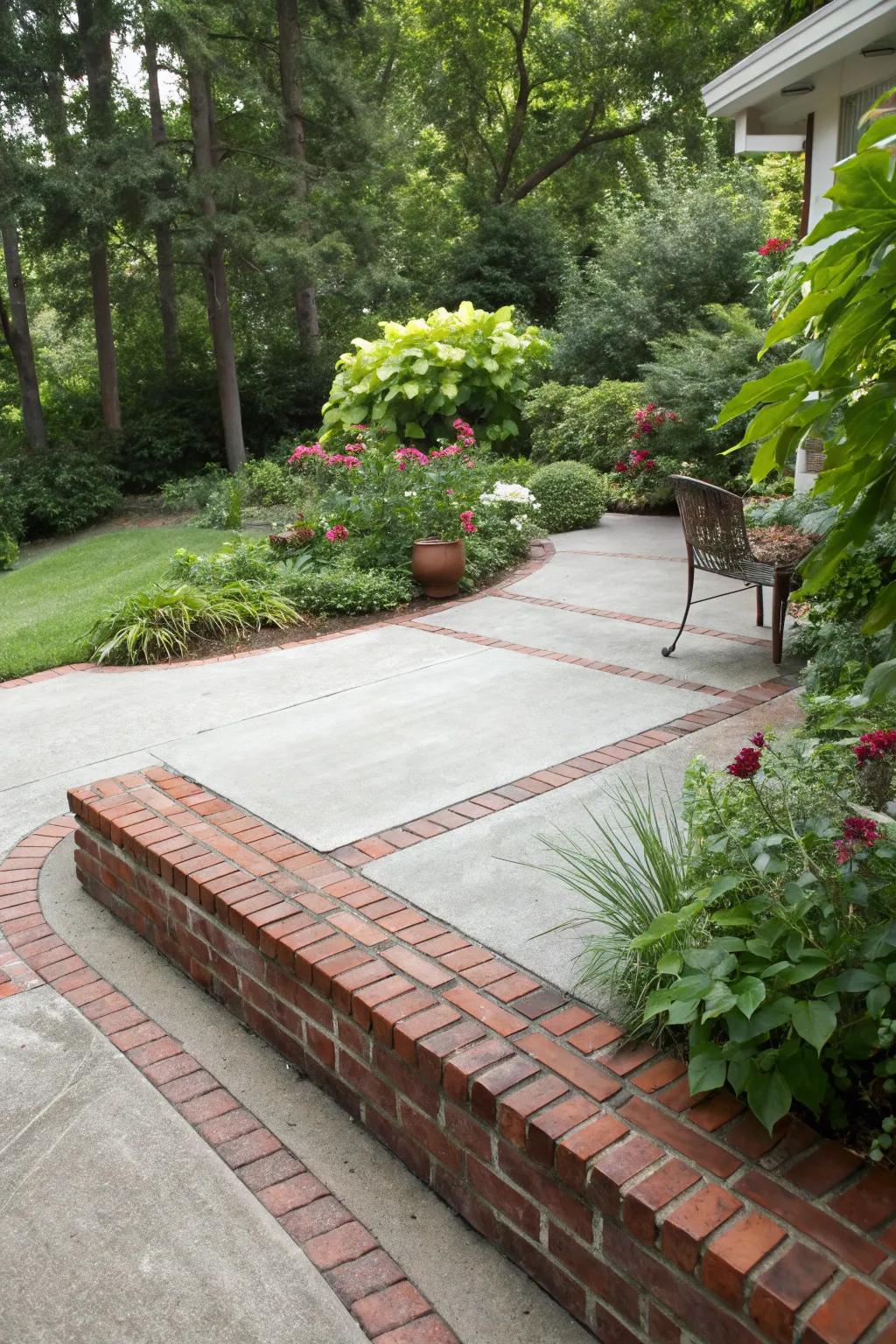 Brick and stone borders frame patios beautifully.