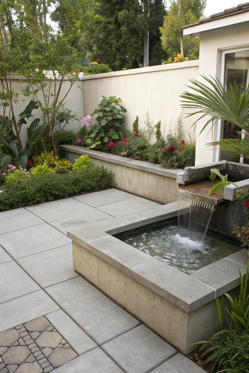 Water features introduce calming sounds and visual beauty.