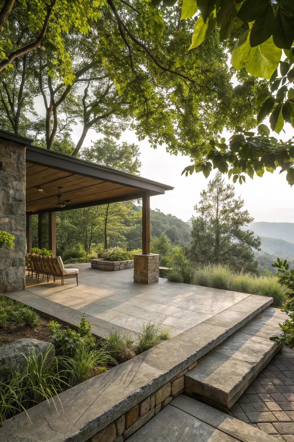 Nature-inspired patios evoke tranquility and coziness.