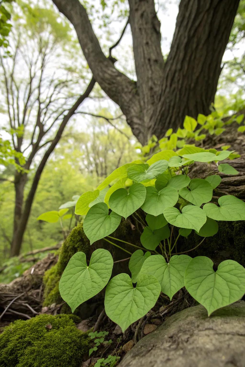 Wild ginger providing unique charm beneath a maple tree.