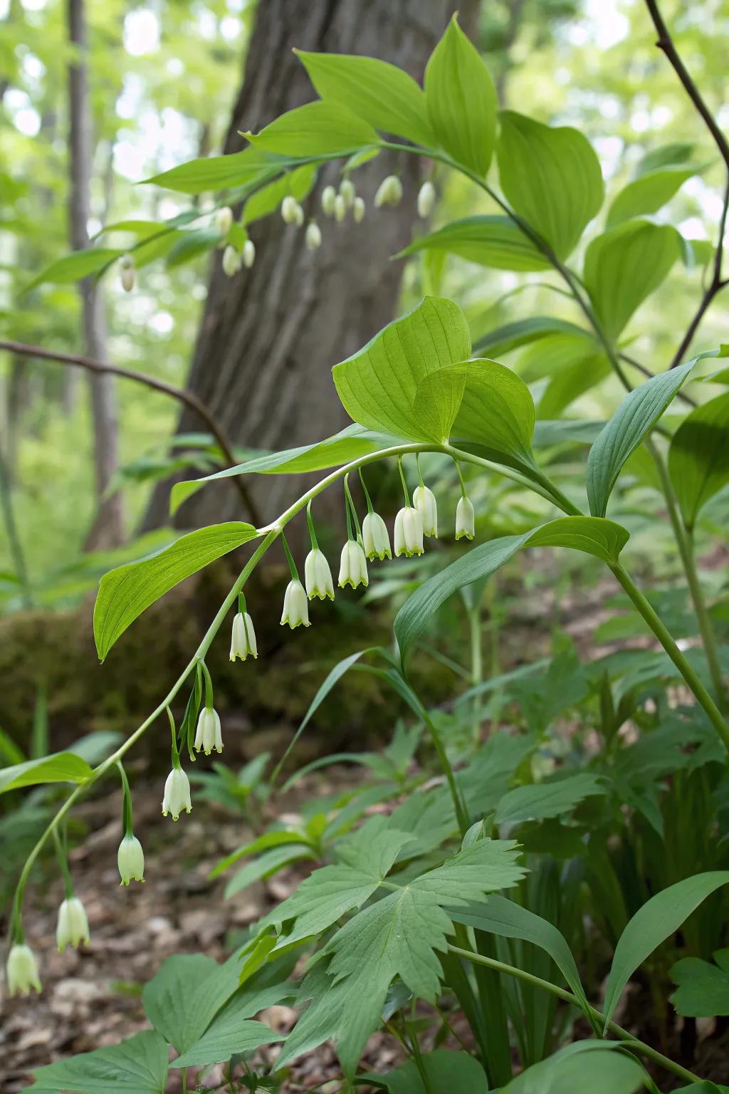 Solomon's seal creating a striking silhouette beneath a maple tree.