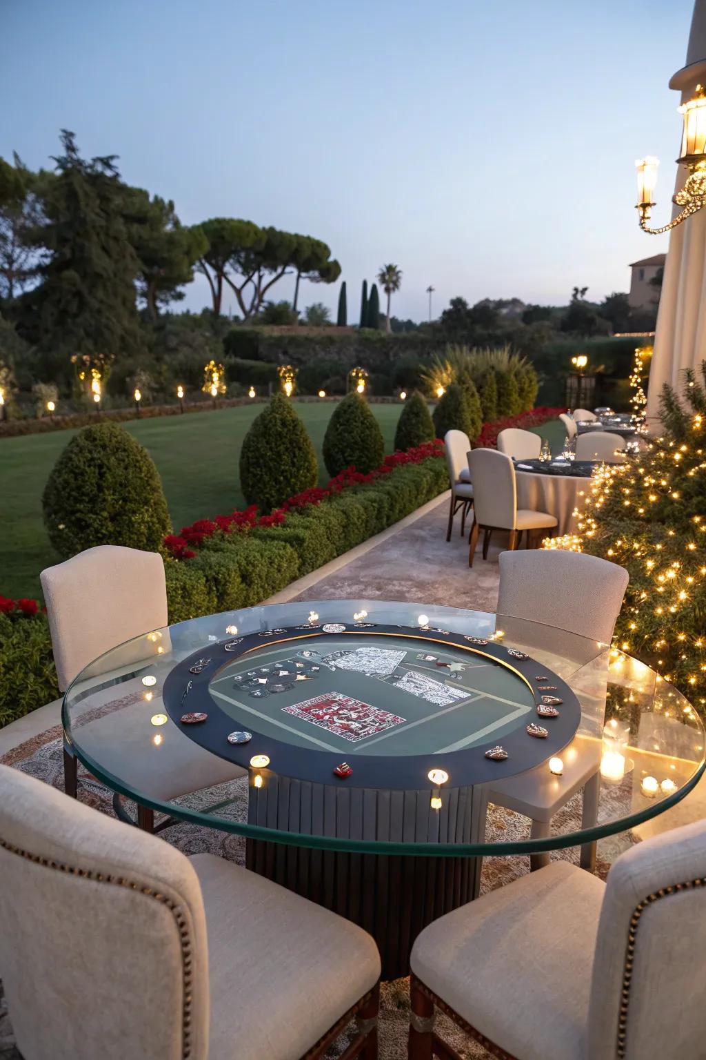 Add a sleek and sophisticated look with a glass top poker table.