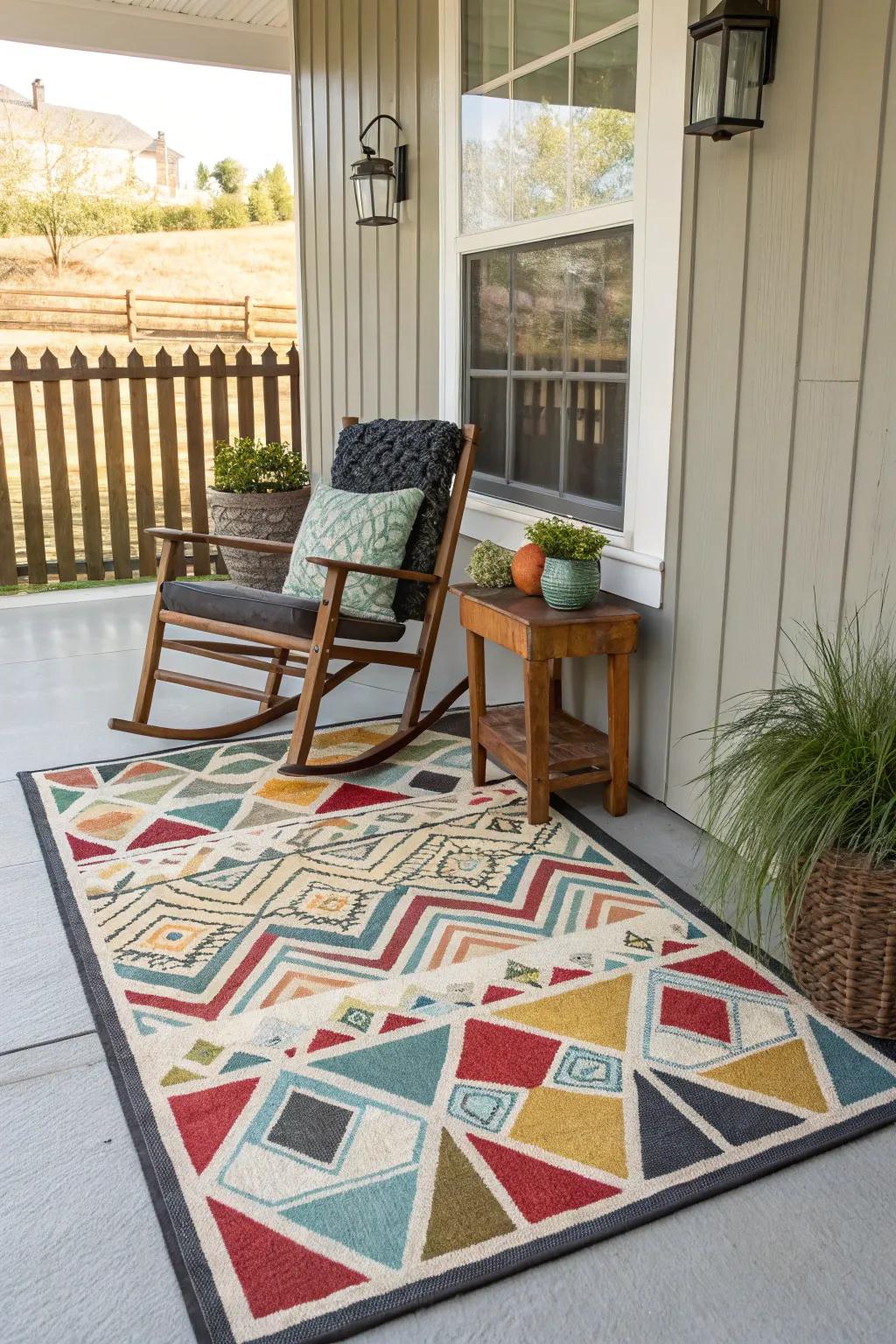 Outdoor rugs add warmth and style while connecting your porch decor.