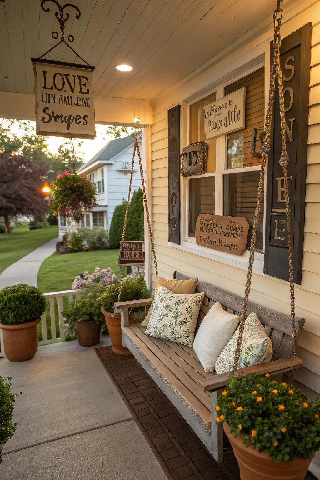 Custom art and signs add a personal touch to your porch decor.