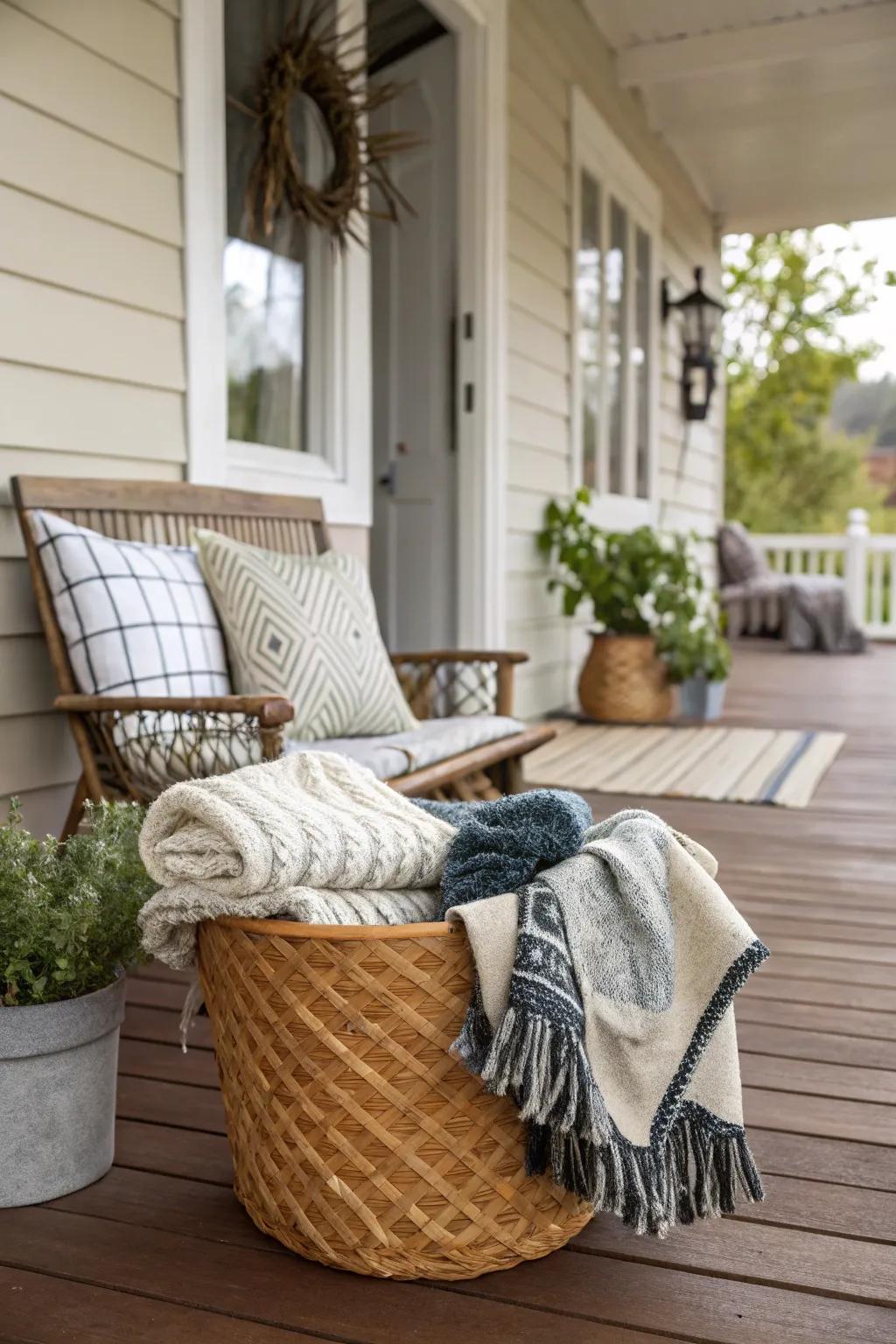 Textured throws add warmth and comfort to your porch experience.