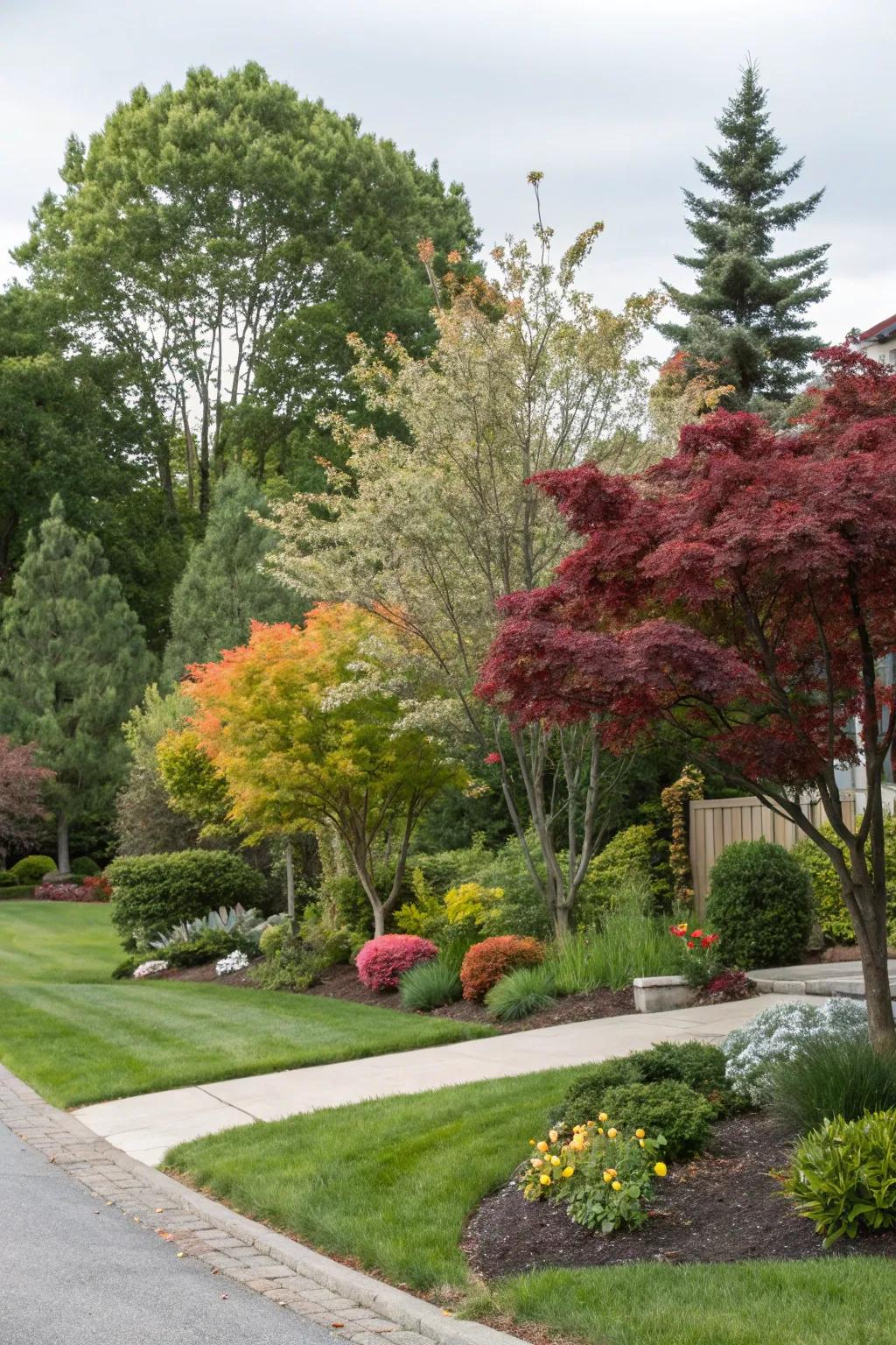A mix of tree species creates a vibrant and diverse landscape.