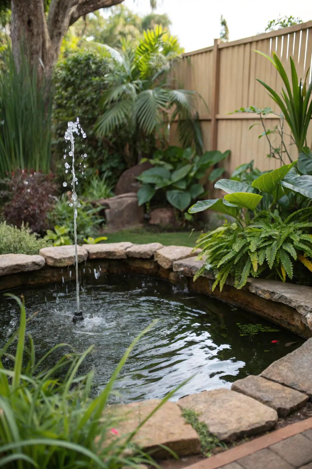 A tranquil water feature that enhances the backyard's serenity.