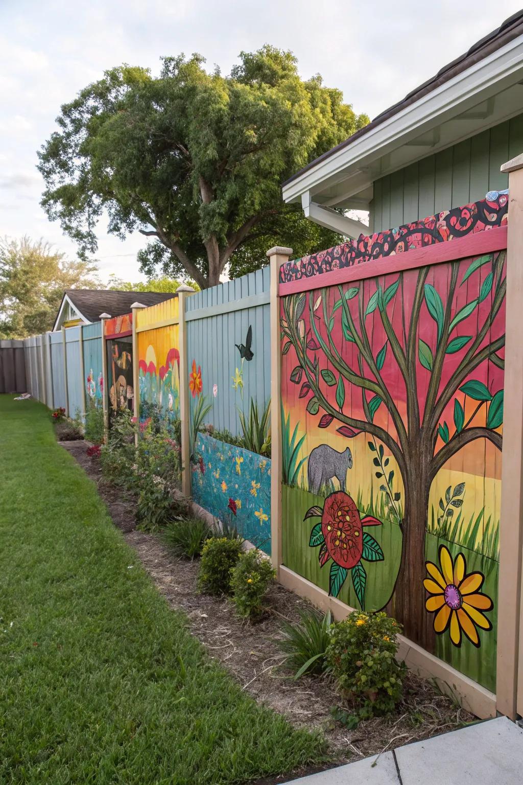 Artistic murals that add character and creativity to the backyard.
