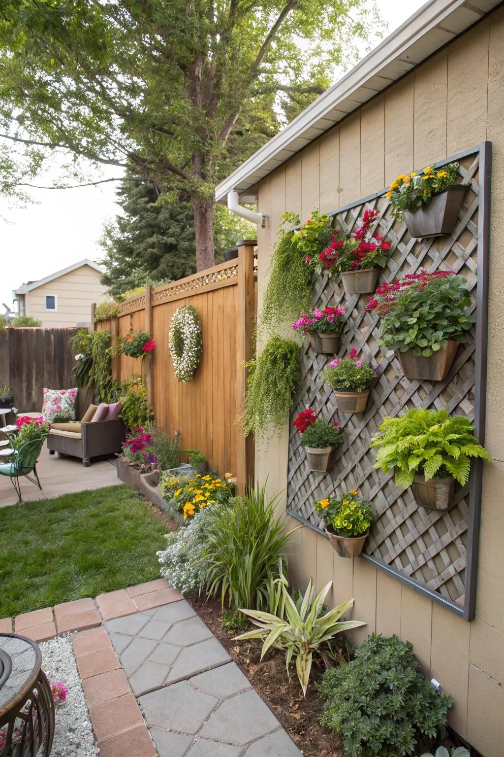 Artistic arrangements turn this wall garden into a masterpiece.