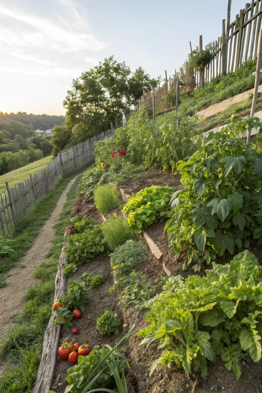 Edible landscapes combine beauty and practicality on slopes.