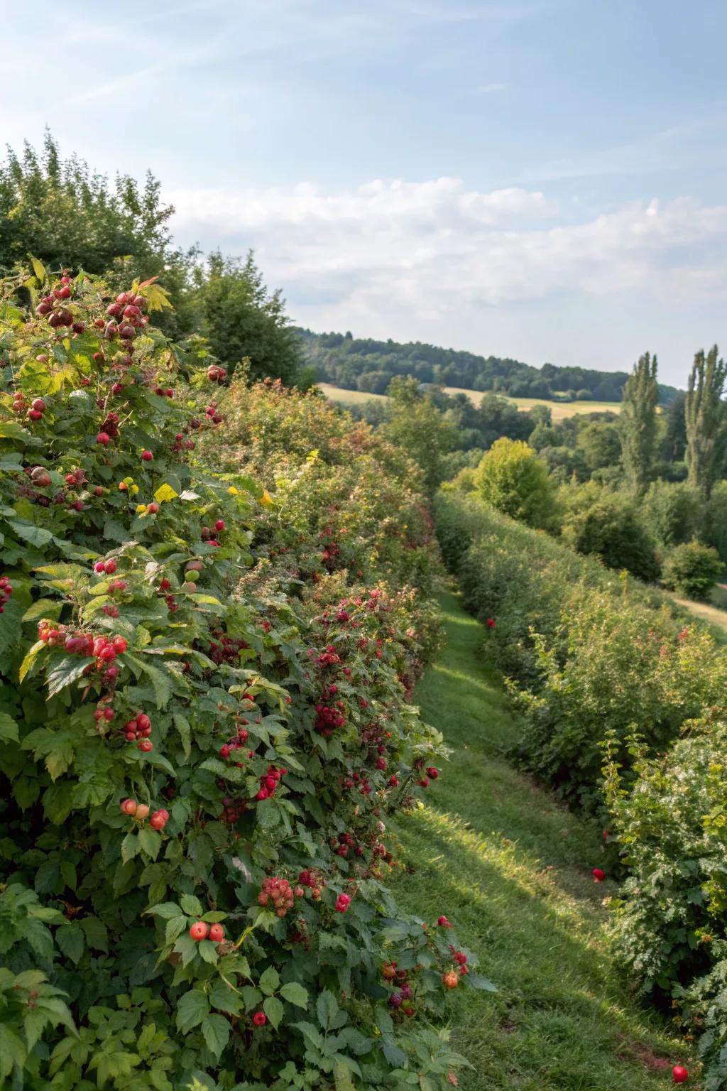 Fruiting shrubs add color and edibles to sloped gardens.