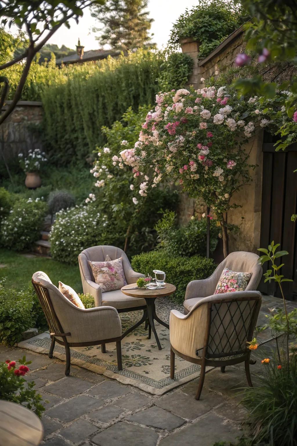 Create a relaxing oasis with comfortable seating.
