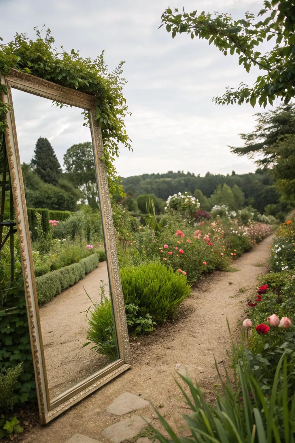 Mirrors can create the illusion of a more expansive garden.