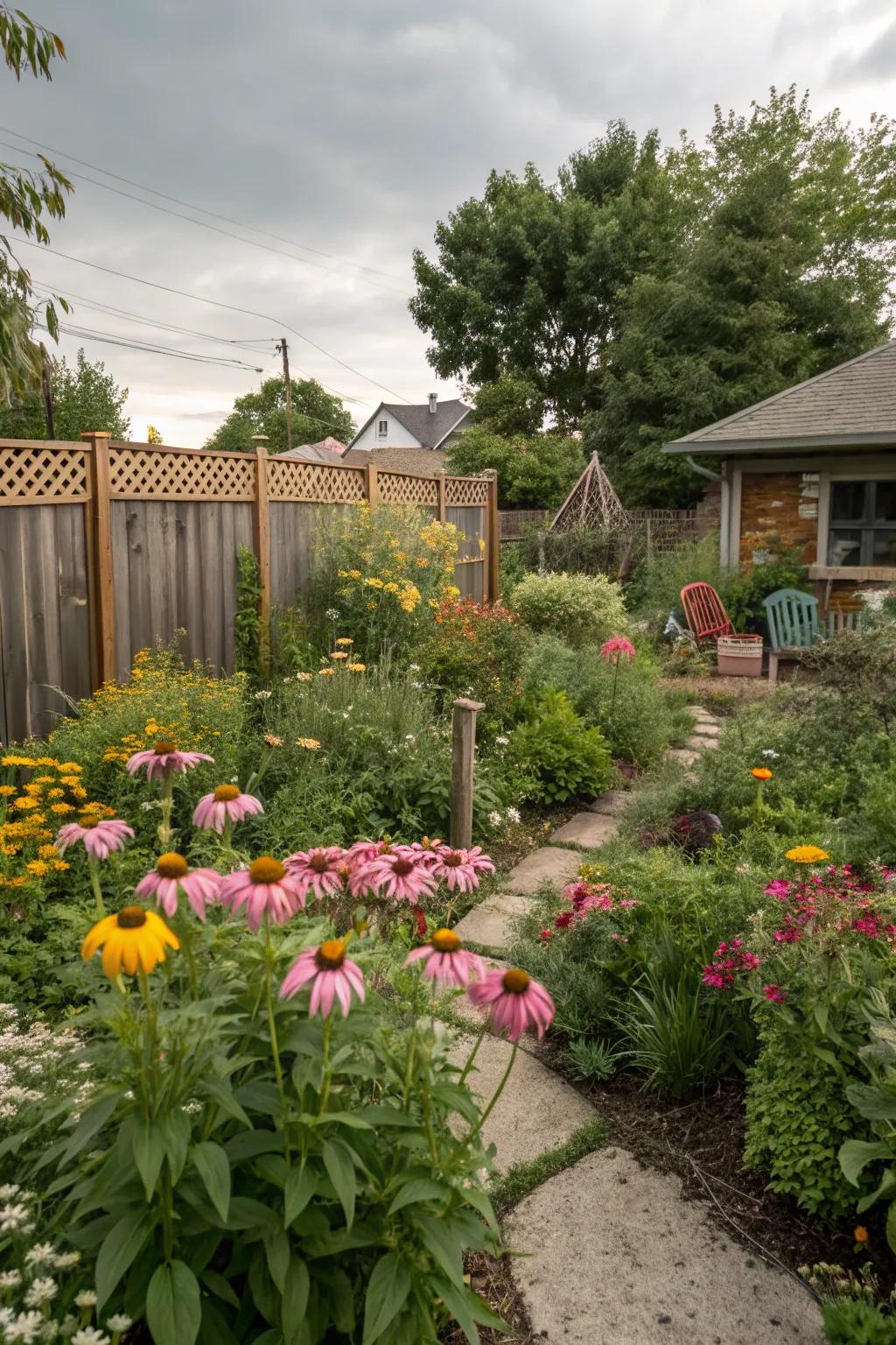 Native plants thriving in a sustainable Illinois garden.