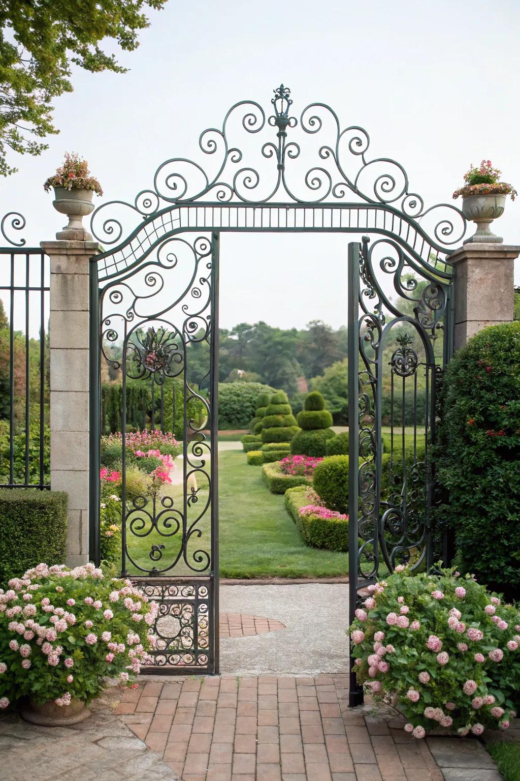 Classic elegance with a wrought iron gate that offers both beauty and security.