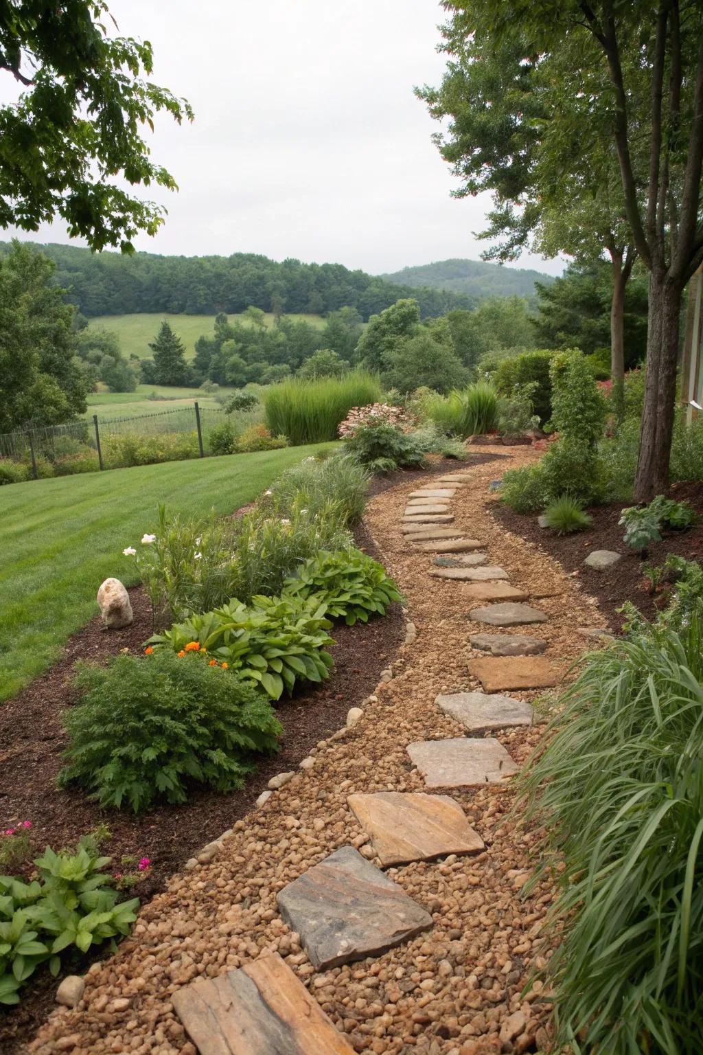 Durable materials like stones and mulch keep your garden resilient.