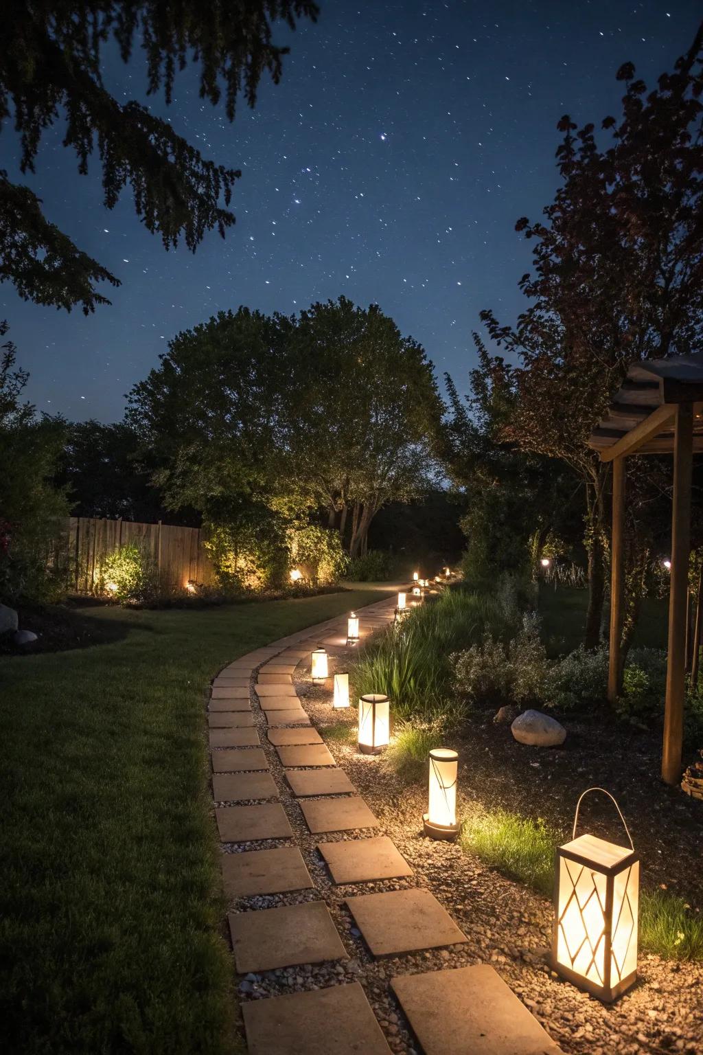 Create a magical ambiance with a lantern-lit path.