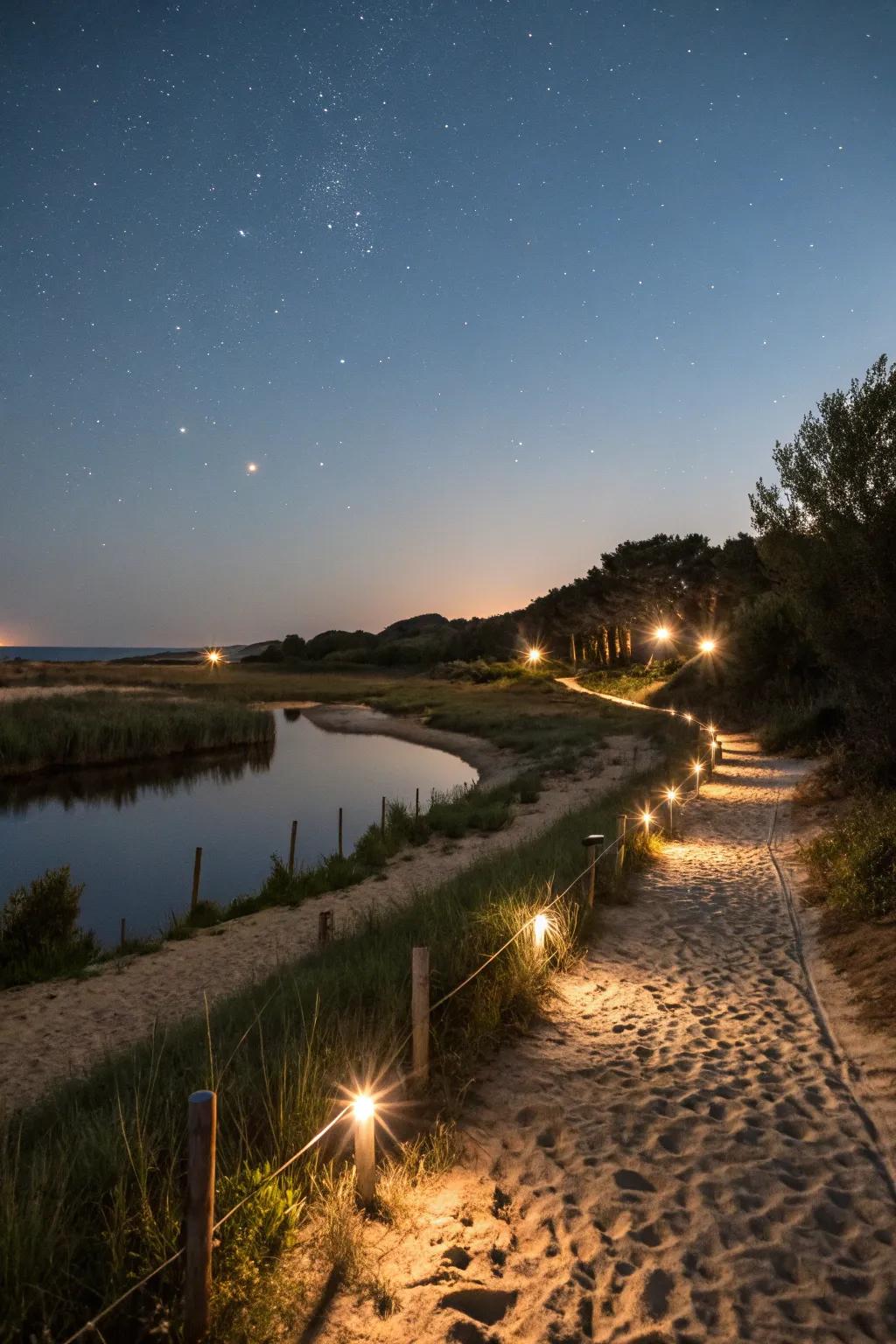 Outdoor lighting enhances safety and ambiance at your pond.